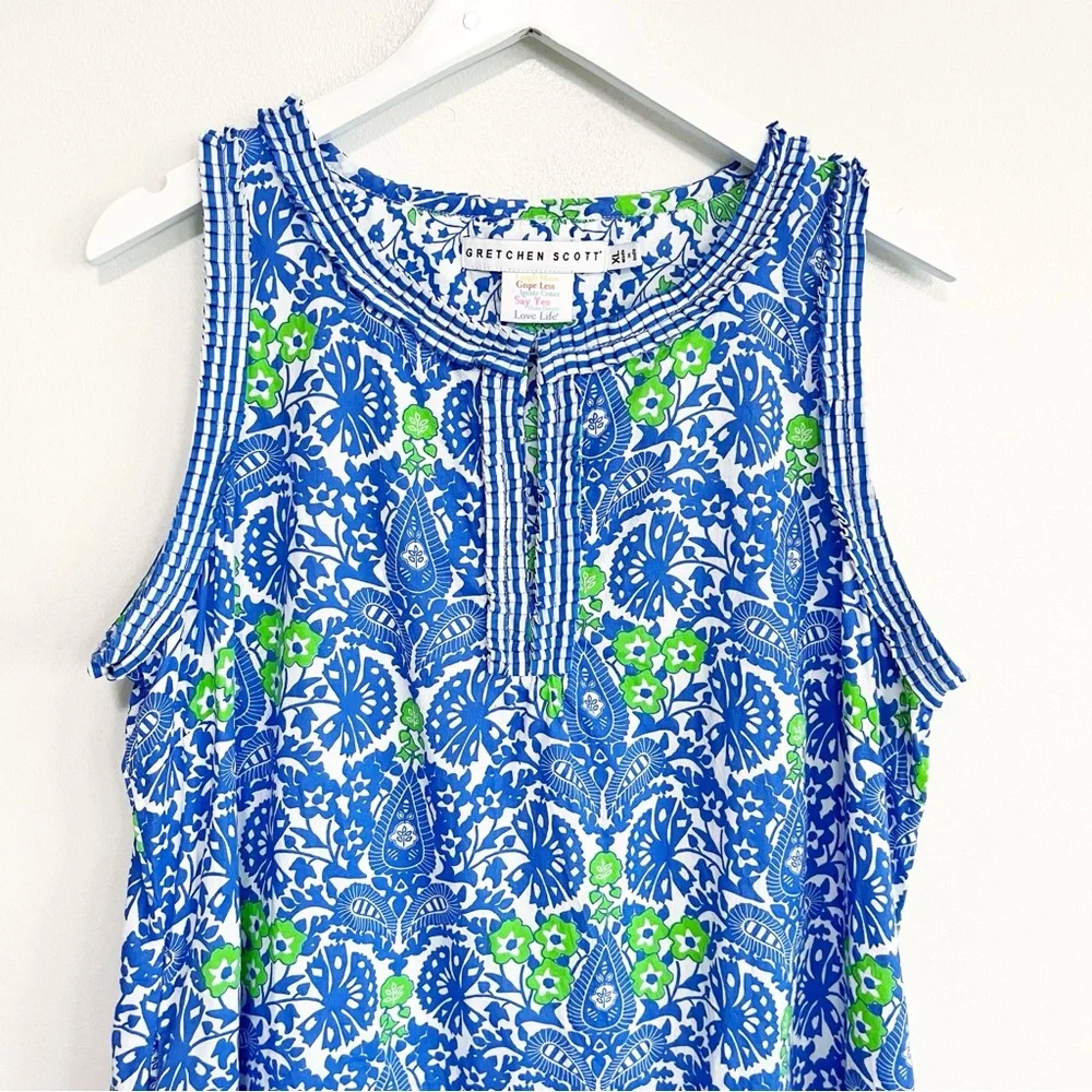 BOGO! Gretchen Scott Flirt Floral Dress East India Cotton Blue Green XL - Picture 4 of 10